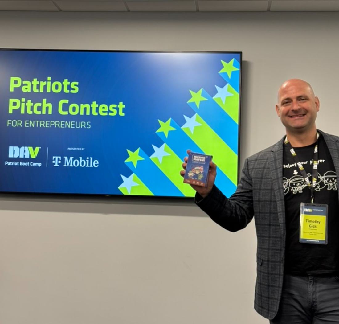 Tim Gick presenting Mission Match at the Patriots Pitch Contest
